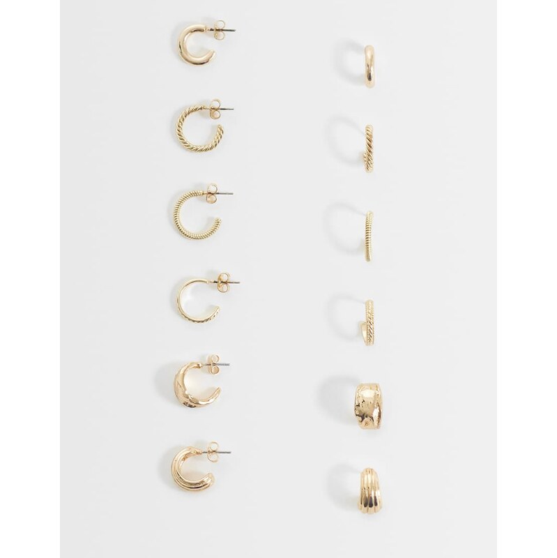 ASOS DESIGN multi-pack of mixed everyday hoops in gold tone