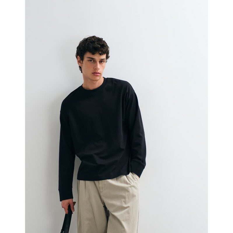 Jack & Jones heavyweight long sleeve top in black
