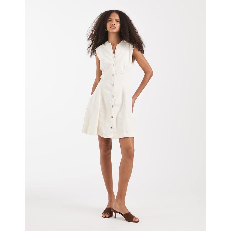 ONLY v-neck mini dress in cream-White