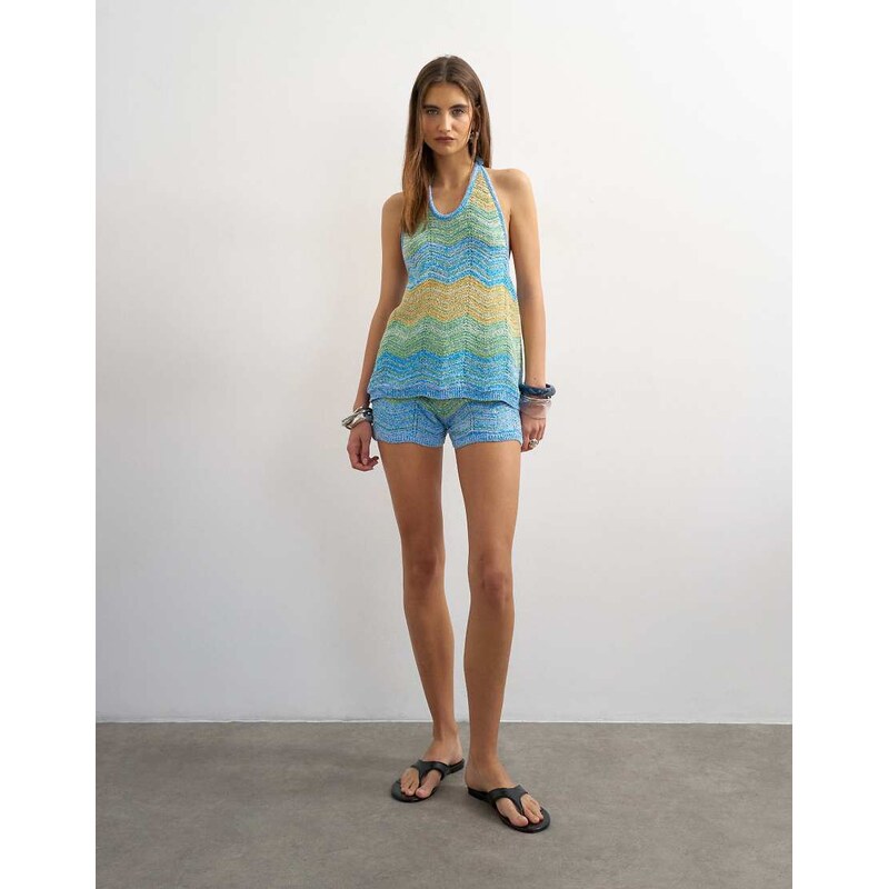 Topshop knitted stripe shorts co-ord in blue multi