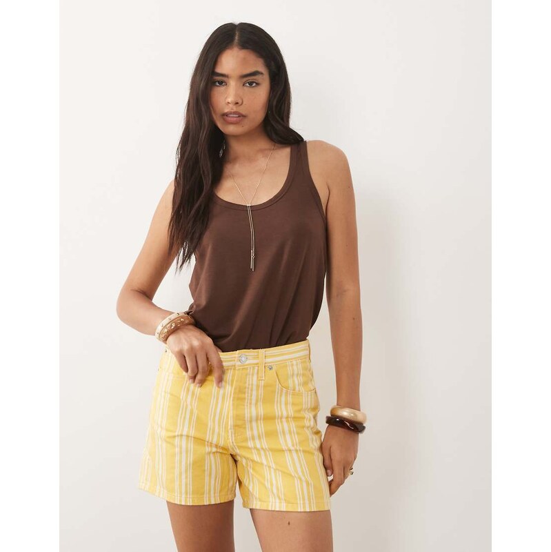 Mango 100% cotton denim short in yellow stripe