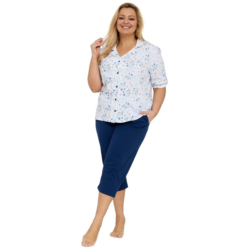 Dámské rozepínací pyžamo CORNETTE 347/347 YVONNE PLUS modrá