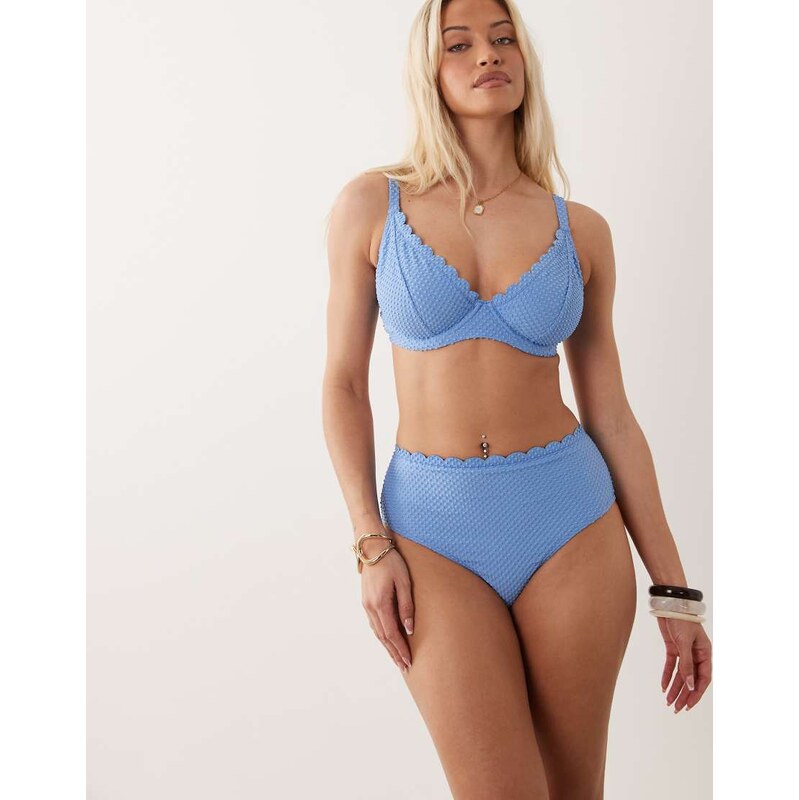 Peek & Beau textured scallop trim highwaist bikini bottom in
