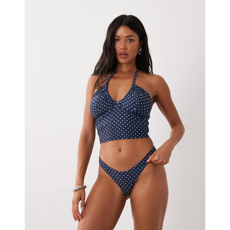Peek & Beau high leg bikini bottom in navy polka dot
