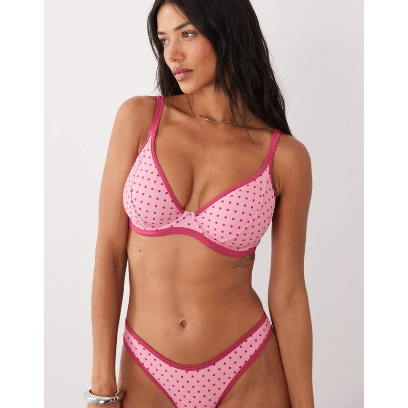 Peek & Beau underwire bikini top in pink contrast polka dot