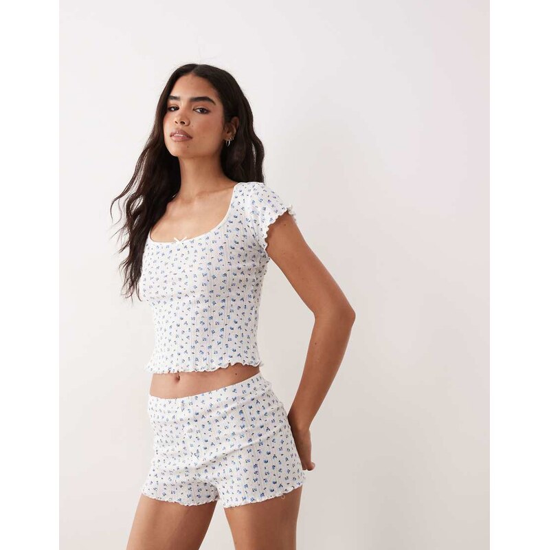Brave Soul short sleeve pointelle shorts pyjama set in ivory and