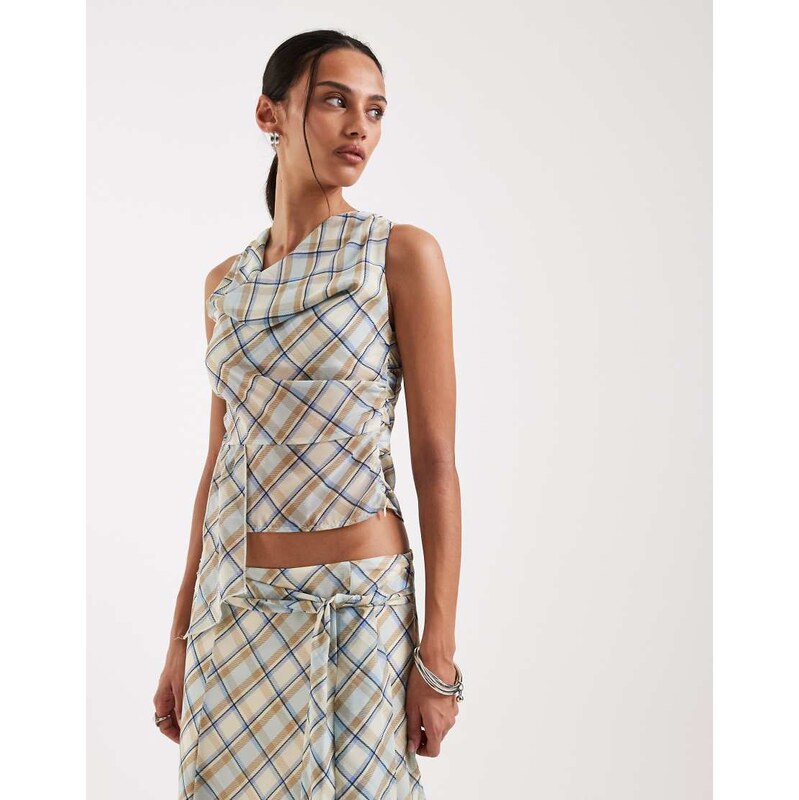 Motel co-ord Maida chiffon off shoulder tie detail top in