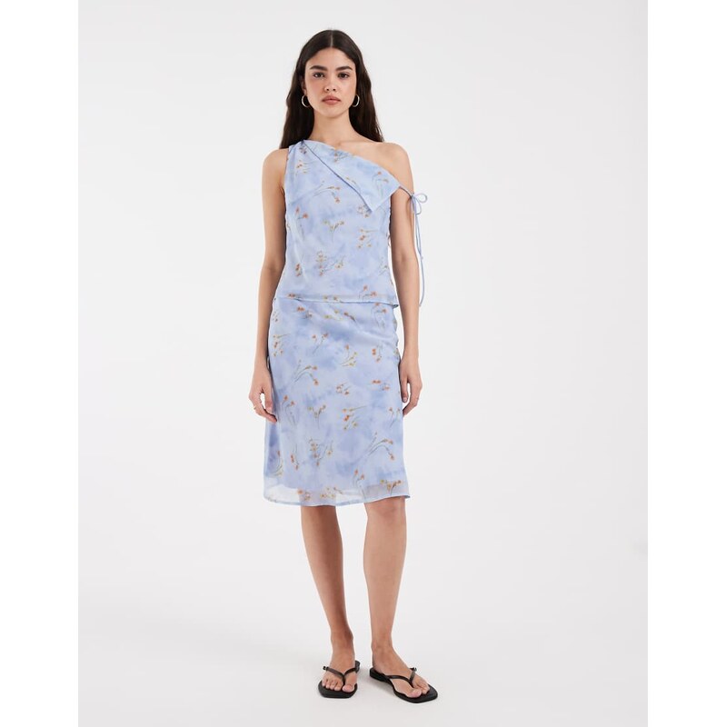 Kiss The Sky floral chiffon midi skirt in blue co-ord