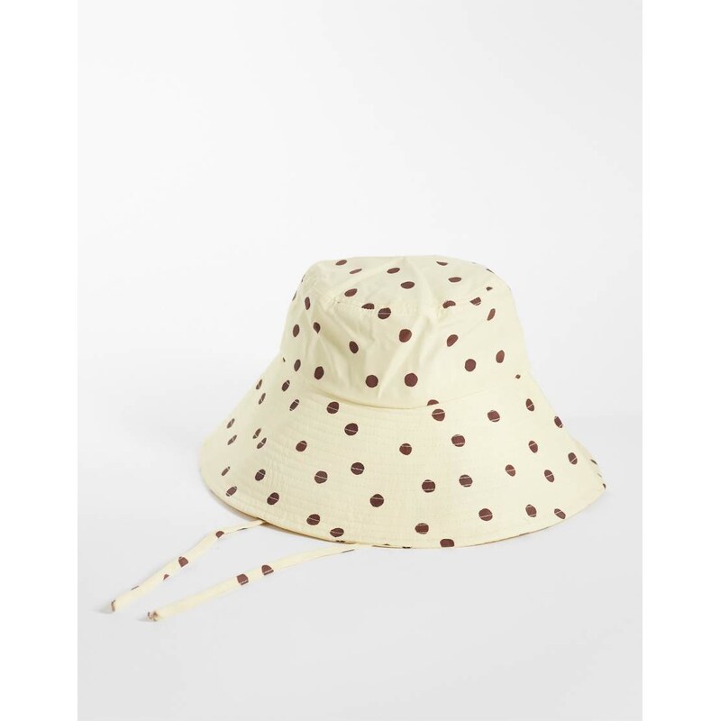 Pieces polka dot sunhat in pastel yellow and chocolate brown