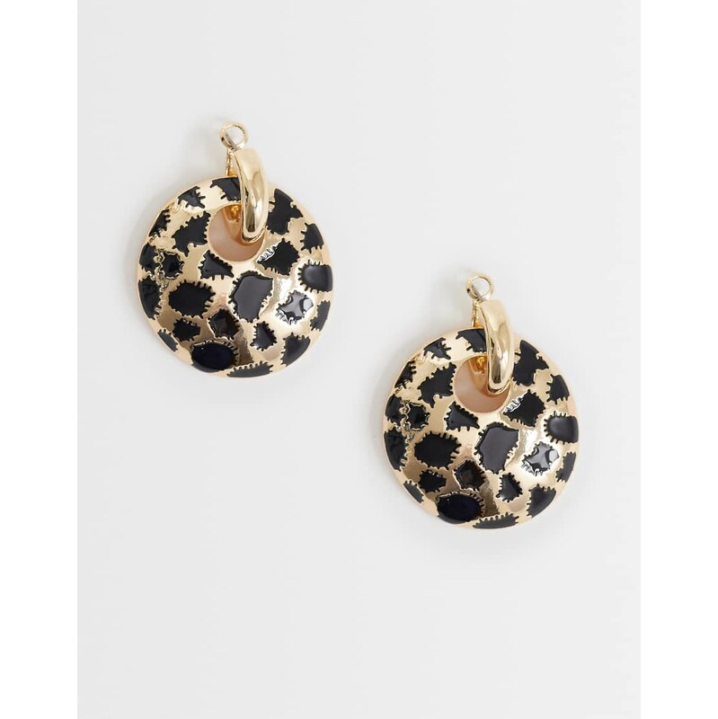 ASOS DESIGN hoop earrings with abstract animal-print design in