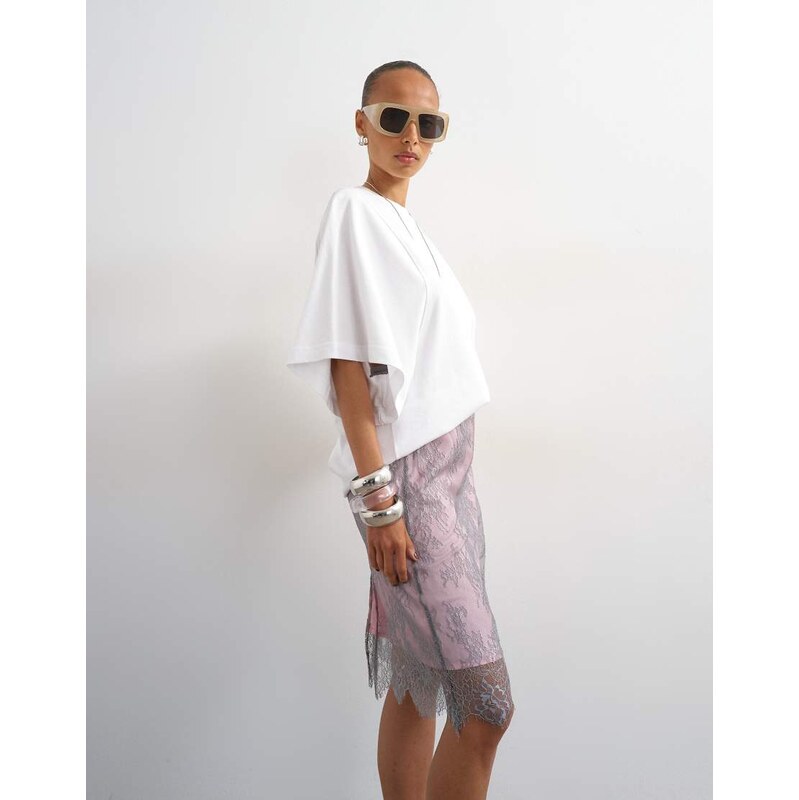 Topshop lace midi skirt with pink insert in grey