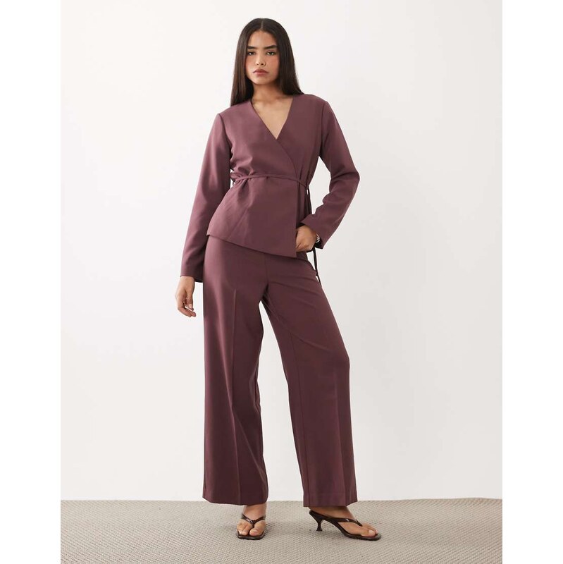 AWARE high waist wide leg tailored trouser co-ord in burgundy