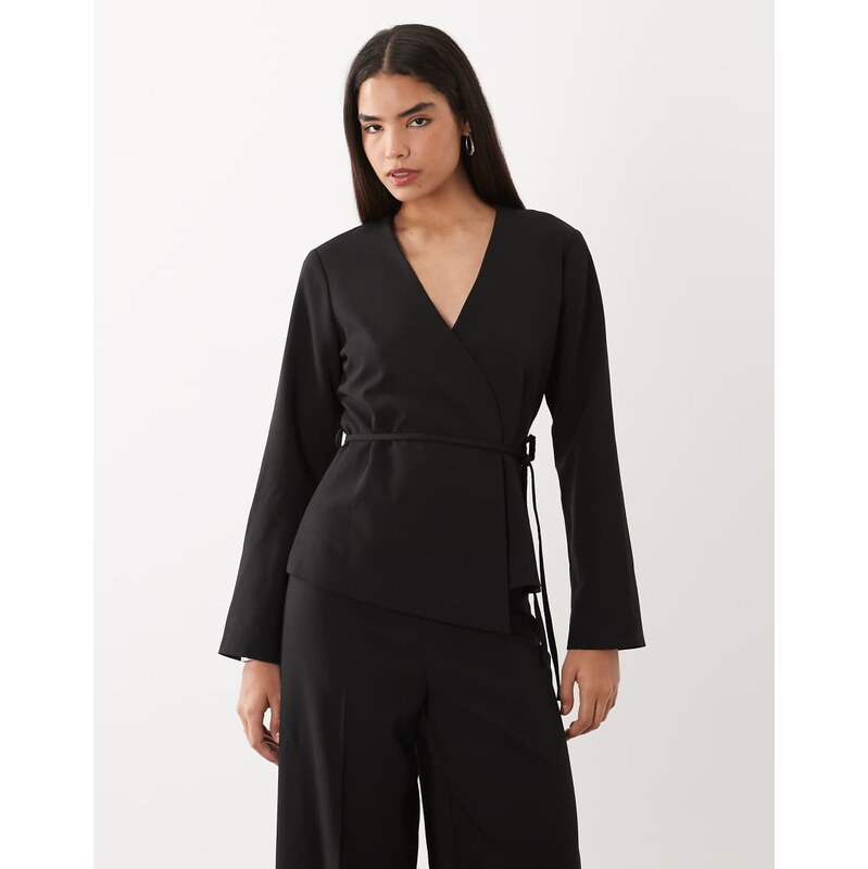 AWARE v-neck wrap detail tailored blazer co-ord in black
