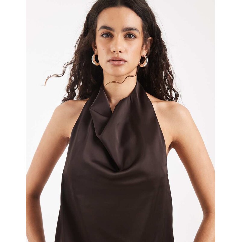 Vero Moda satin halterneck top in chocolate brown