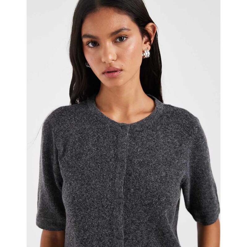 Vero Moda short sleeve knitted cardigan in dark grey melange