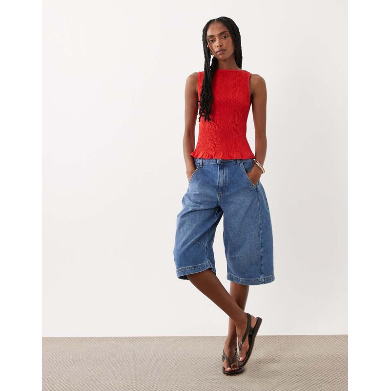 ASOS DESIGN barrel bermuda short in vintage wash-Blue