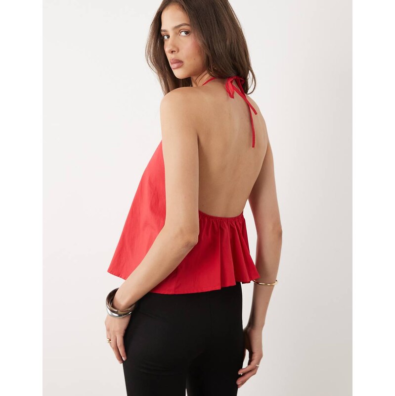 Motel aure halter neck poplin top in red