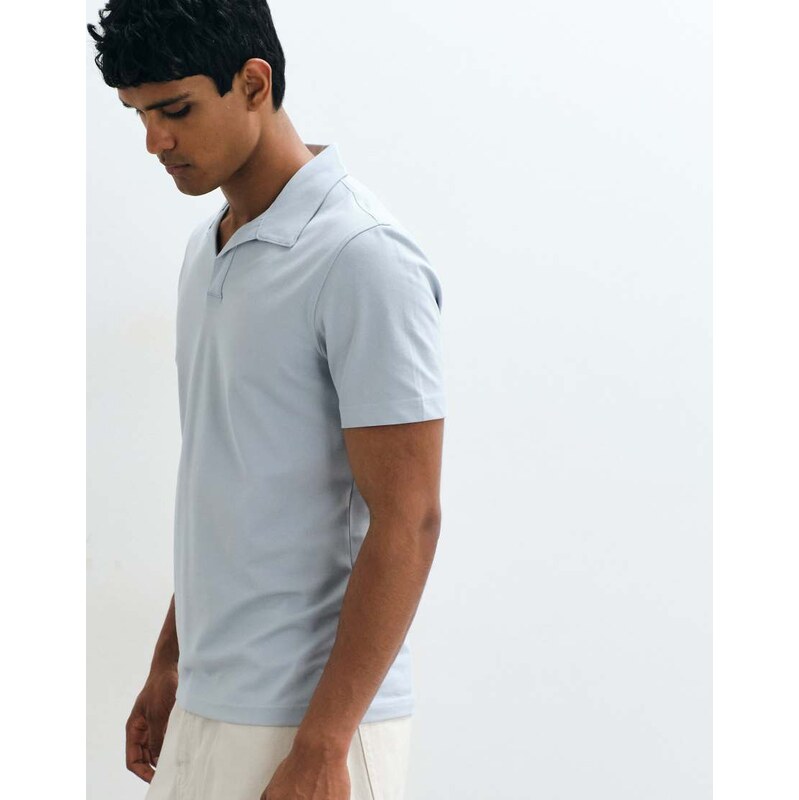 Mango split collar t-shirt in sky blue