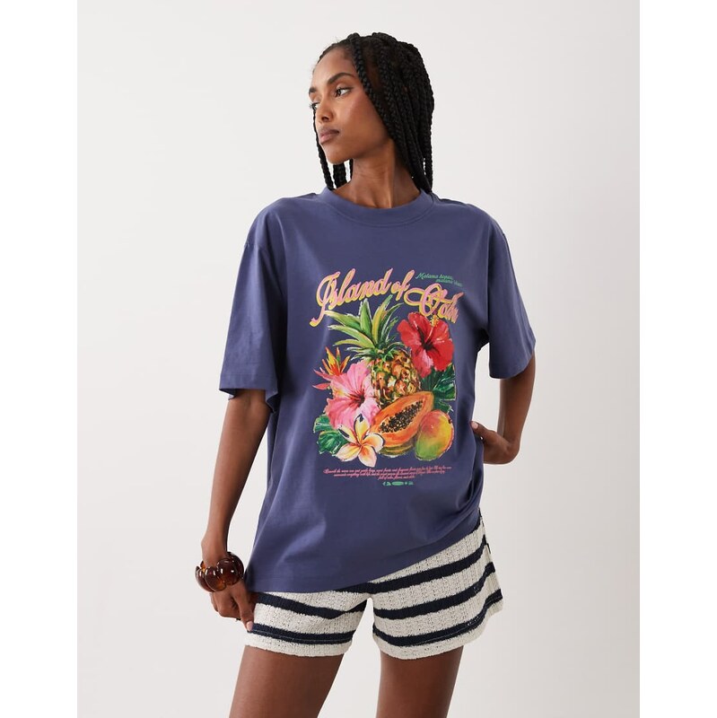 ASOS DESIGN oversized t-shirt with Oahu exotic fruit graphic in