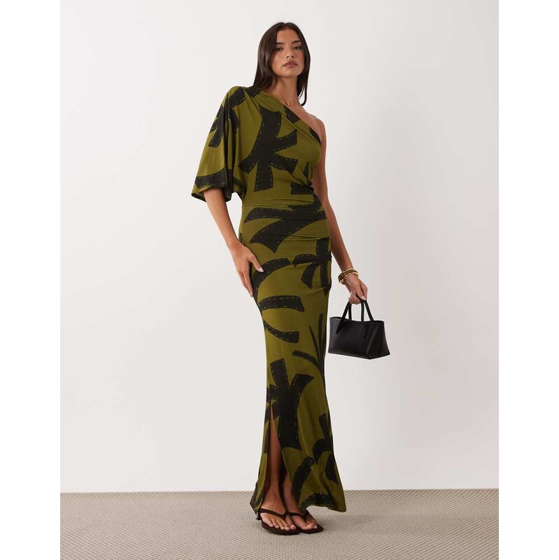 ASOS DESIGN leaf print midi dress in print-Multi