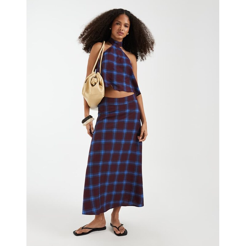 Vero Moda maxi skirt co-ord in blue check