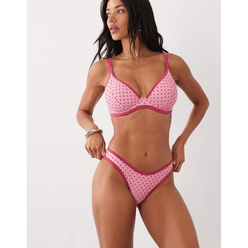 Peek & Beau high leg bikini bottom in pink contrast polka dot