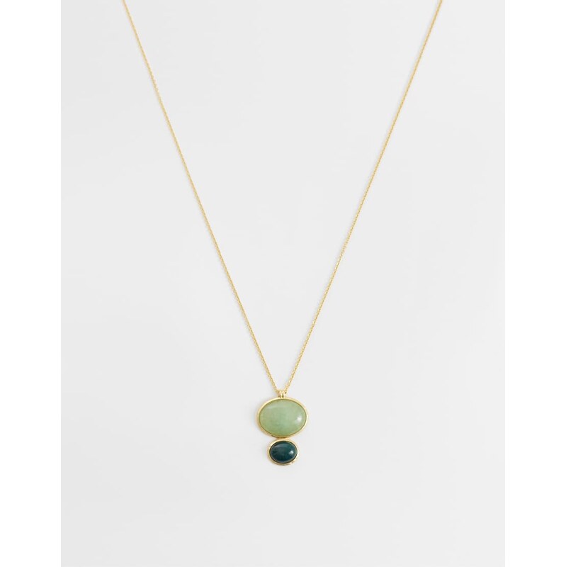 Mango pendant necklace with green stones in gold