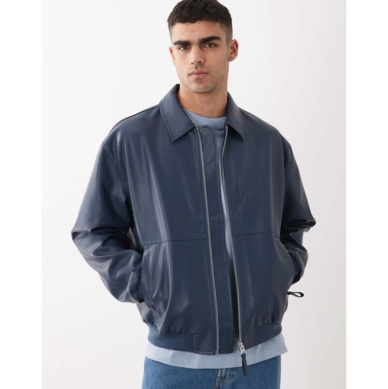 ASOS DESIGN faux leather oversized bomber in navy