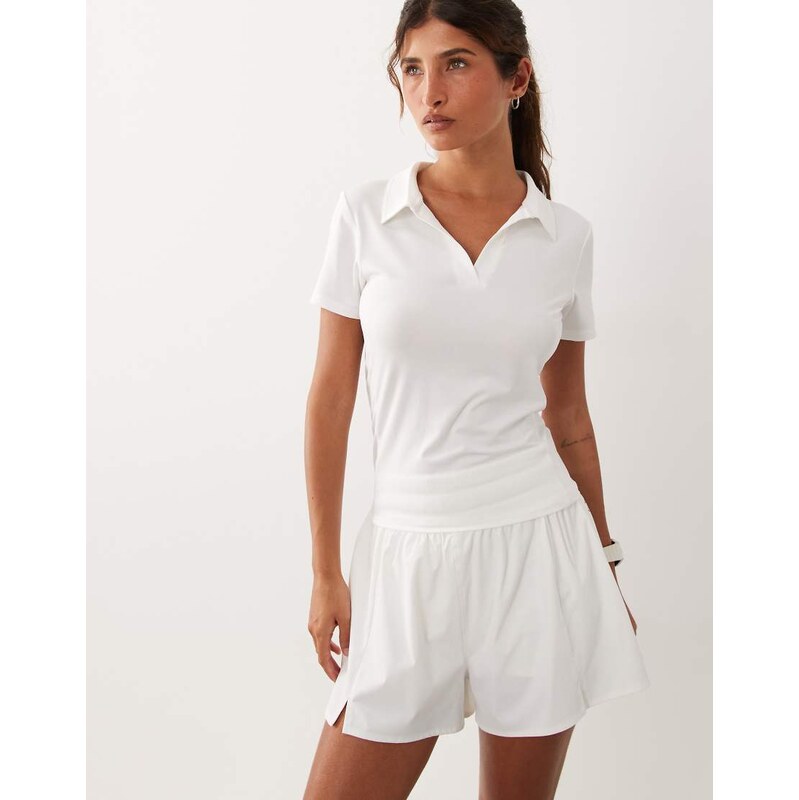 4505 active short sleeve tennis polo top in white