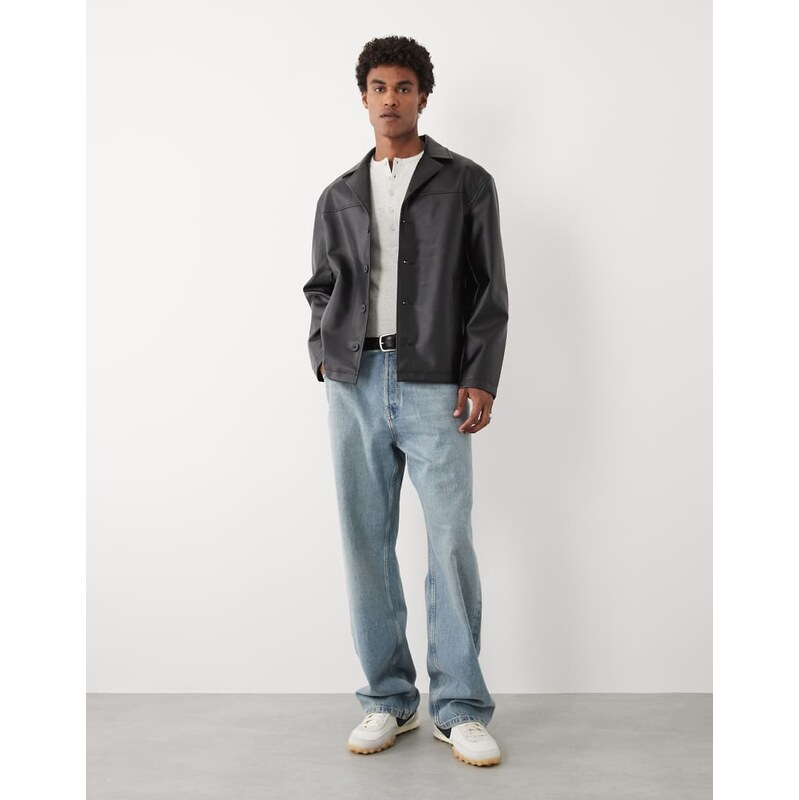 ASOS DESIGN faux leather shacket in black