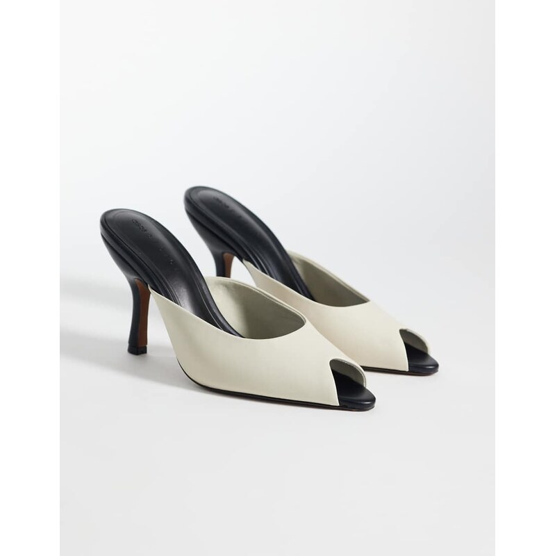 ASOS DESIGN Nobu peep toe high heel mules in black and white