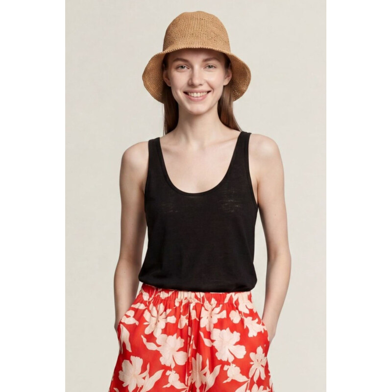 TOP GANT LINEN TANK TOP BLACK