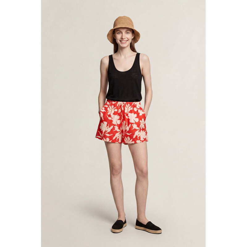 ŠORTKY GANT FLORAL PRINT LINEN PULL ON SHORTS PERFECT RED