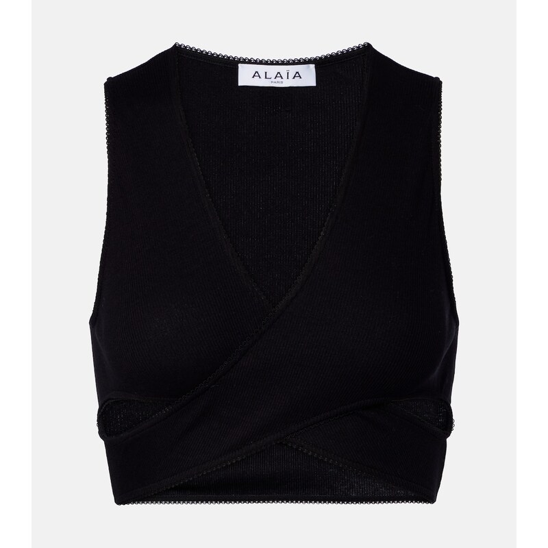 Alaia AlaÃ¯a Ribbed-knit jersey crop top