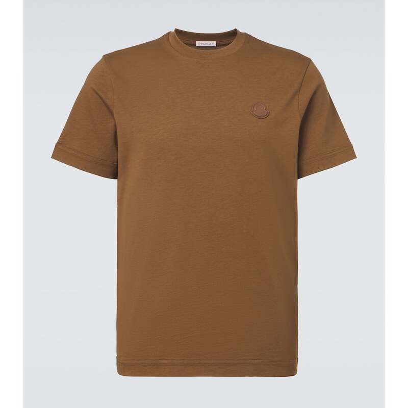 Moncler Leather-trimmed cotton jersey T-shirt