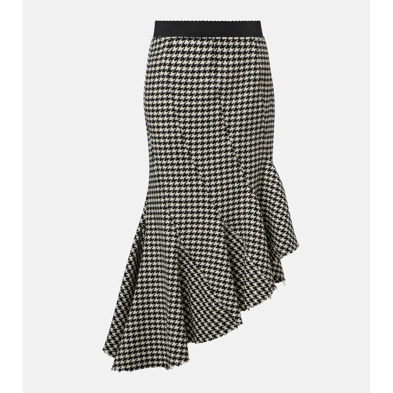The Attico Ruffled houndstooth virgin wool midi skirt
