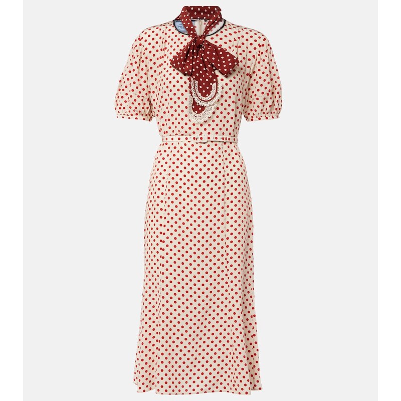 Prada Scarf-detail polka-dot silk midi dress
