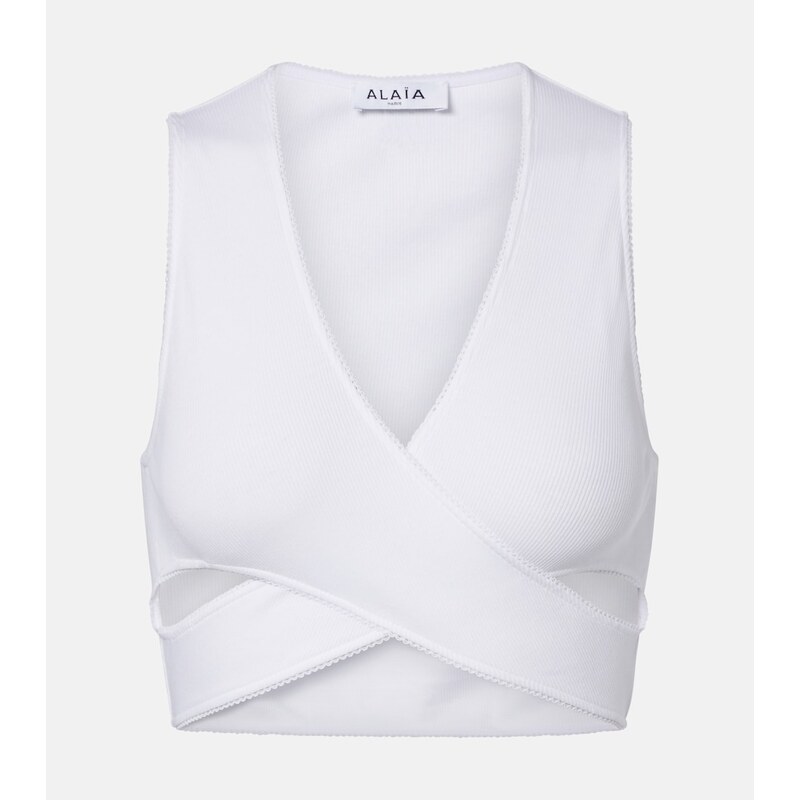 Alaia AlaÃ¯a Ribbed-knit jersey crop top