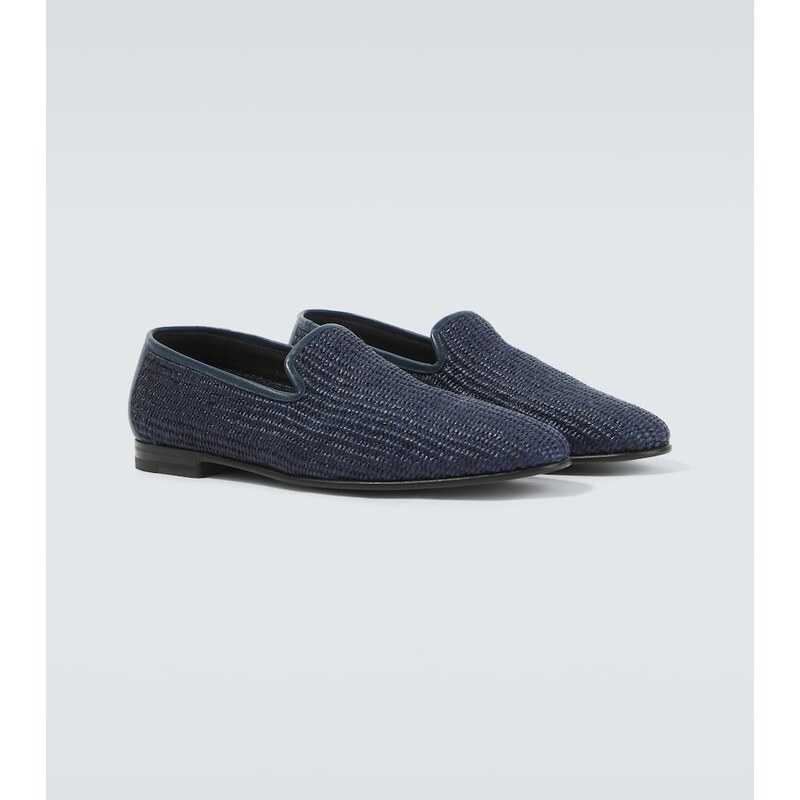 Manolo Blahnik Mario leather-trimmed raffia loafers
