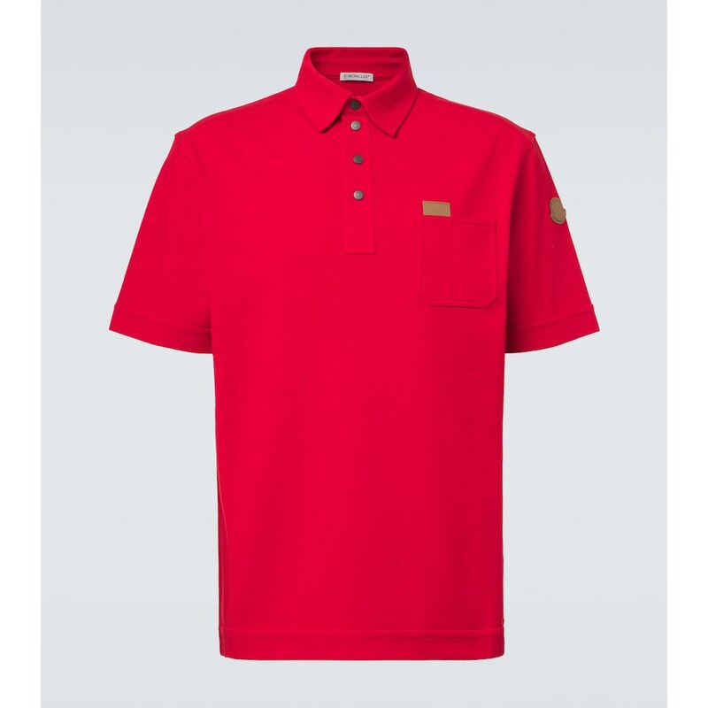 Moncler Leather-trimmed cotton piquÃ polo shirt