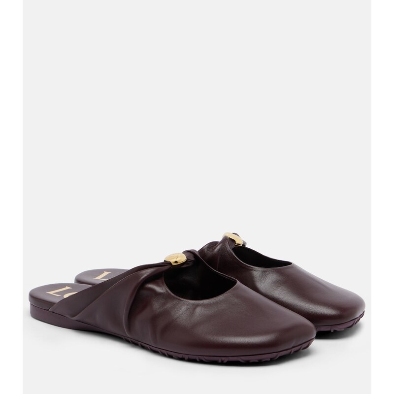 Dámské pantofle Loewe Pebble z kůže v barvě Dark Burgundy