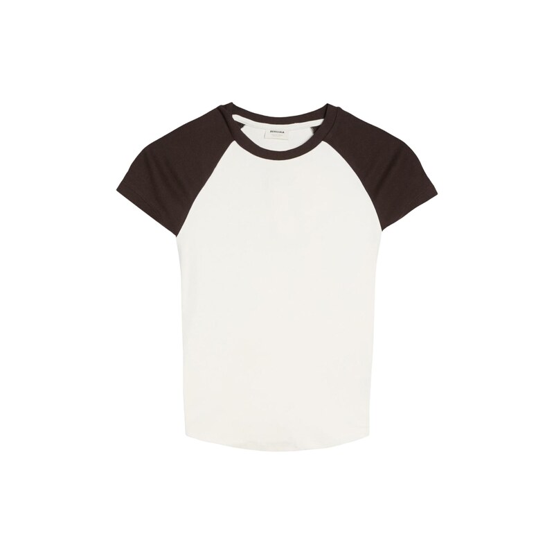 Bershka Tričko čokoládová / bílá