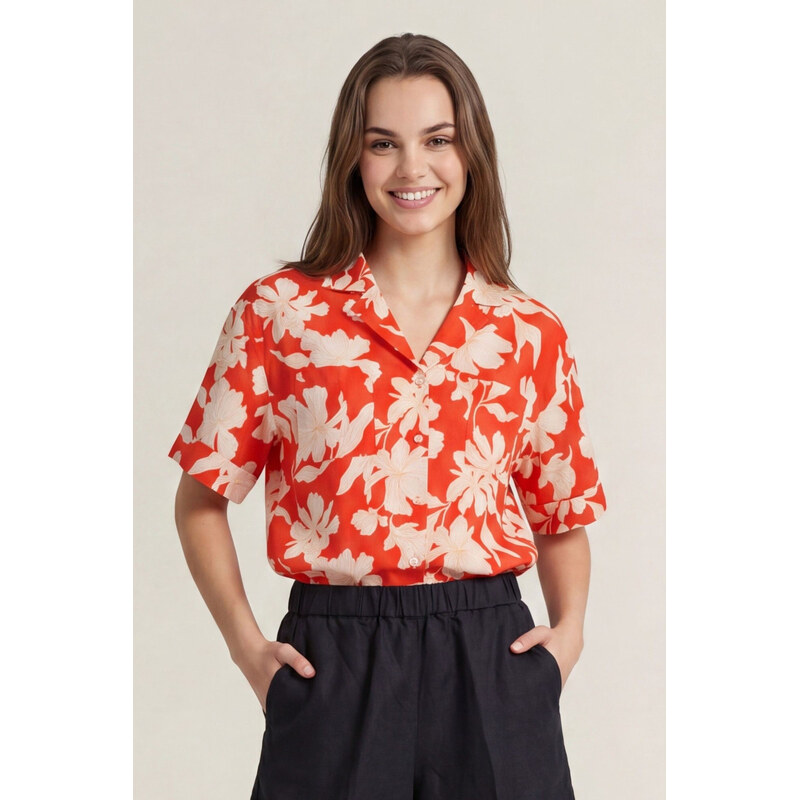 KOŠILE GANT REG FLORAL PRINT LINEN SS SHIRT PERFECT RED