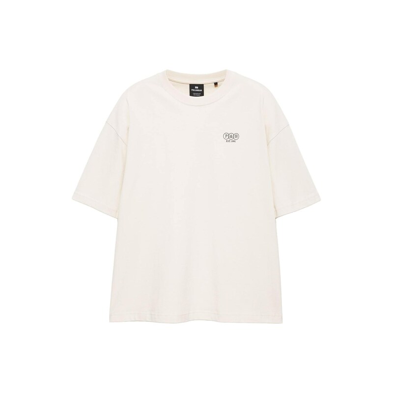 Pull&Bear Tričko LOVE YOURSELF béžová / černá