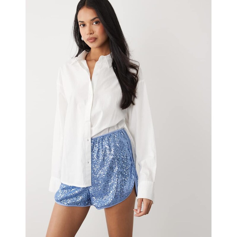 ASOS DESIGN sequin runner short in blue
