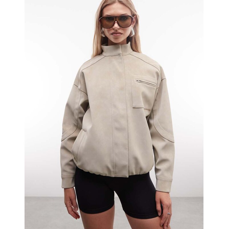 Cernucci faux suede funnel neck jacket in brown