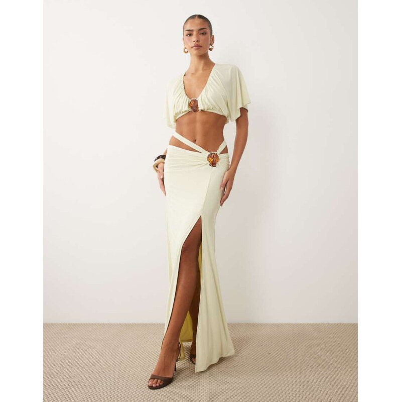ASOS DESIGN co-ord slinky maxi skirt with shell trim in cream