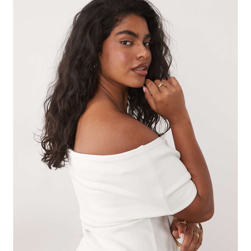 ASOS Curve ASOS DESIGN Curve compact cotton bardot top in cream