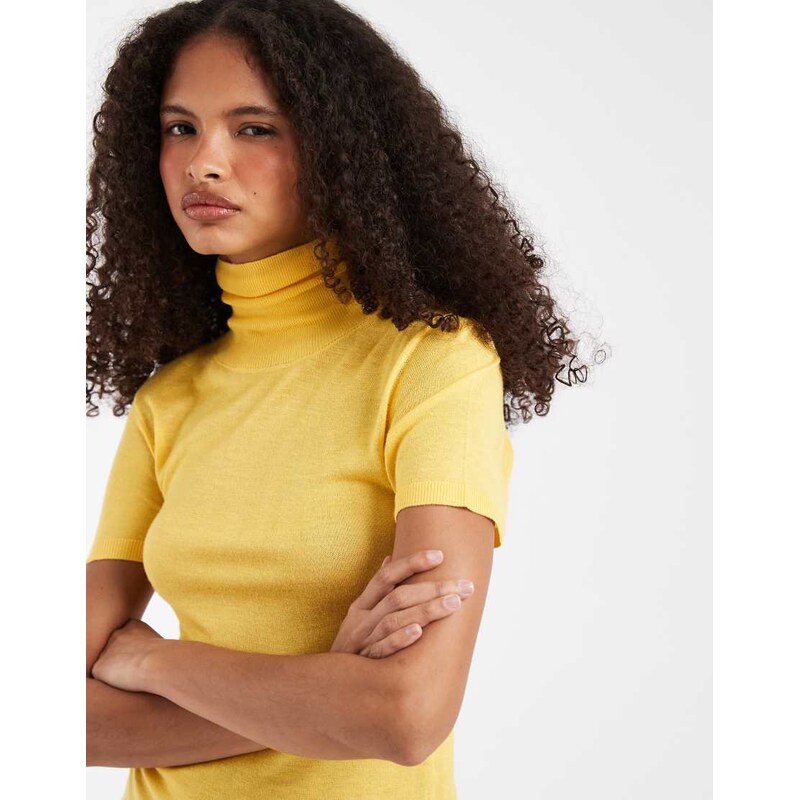 ASOS DESIGN knitted grown on neck sheer t-shirt in yellow