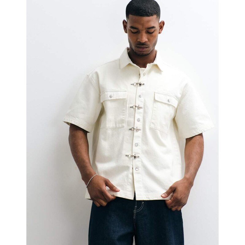 Liquor N Poker fireman clasp detail regular fit denim shirt in